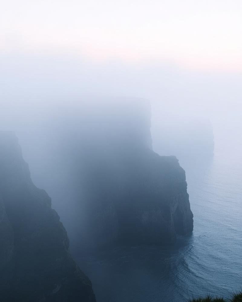 Foggy coastal cliffs