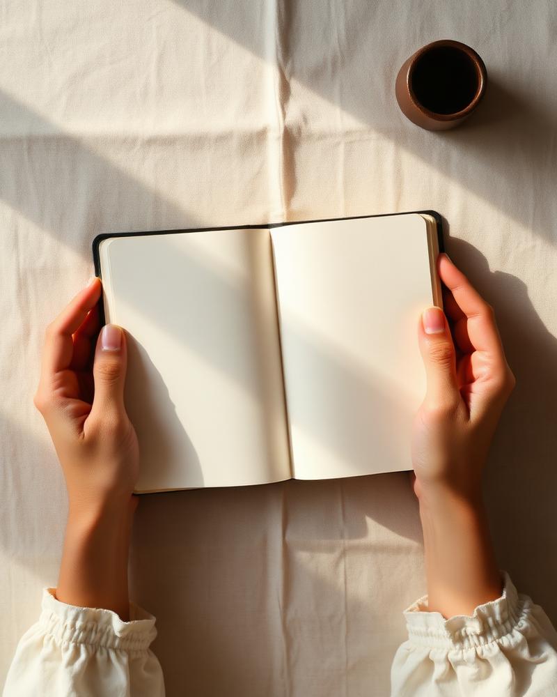 Hands and an open notebook