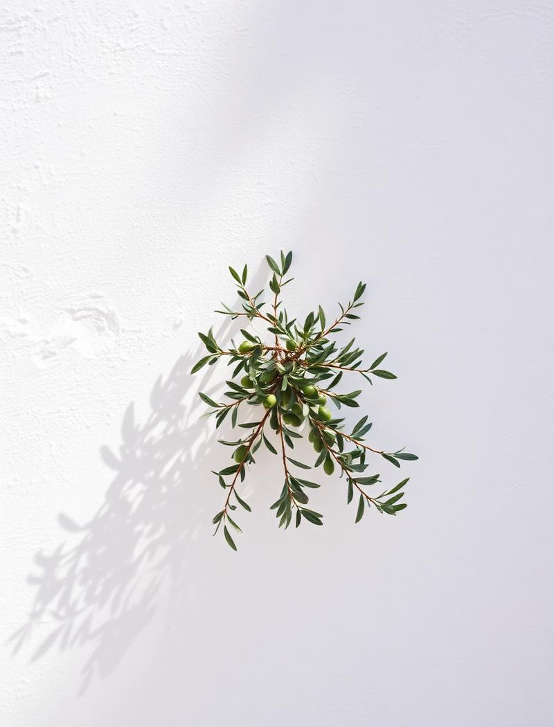 Olive branch on plaster wall